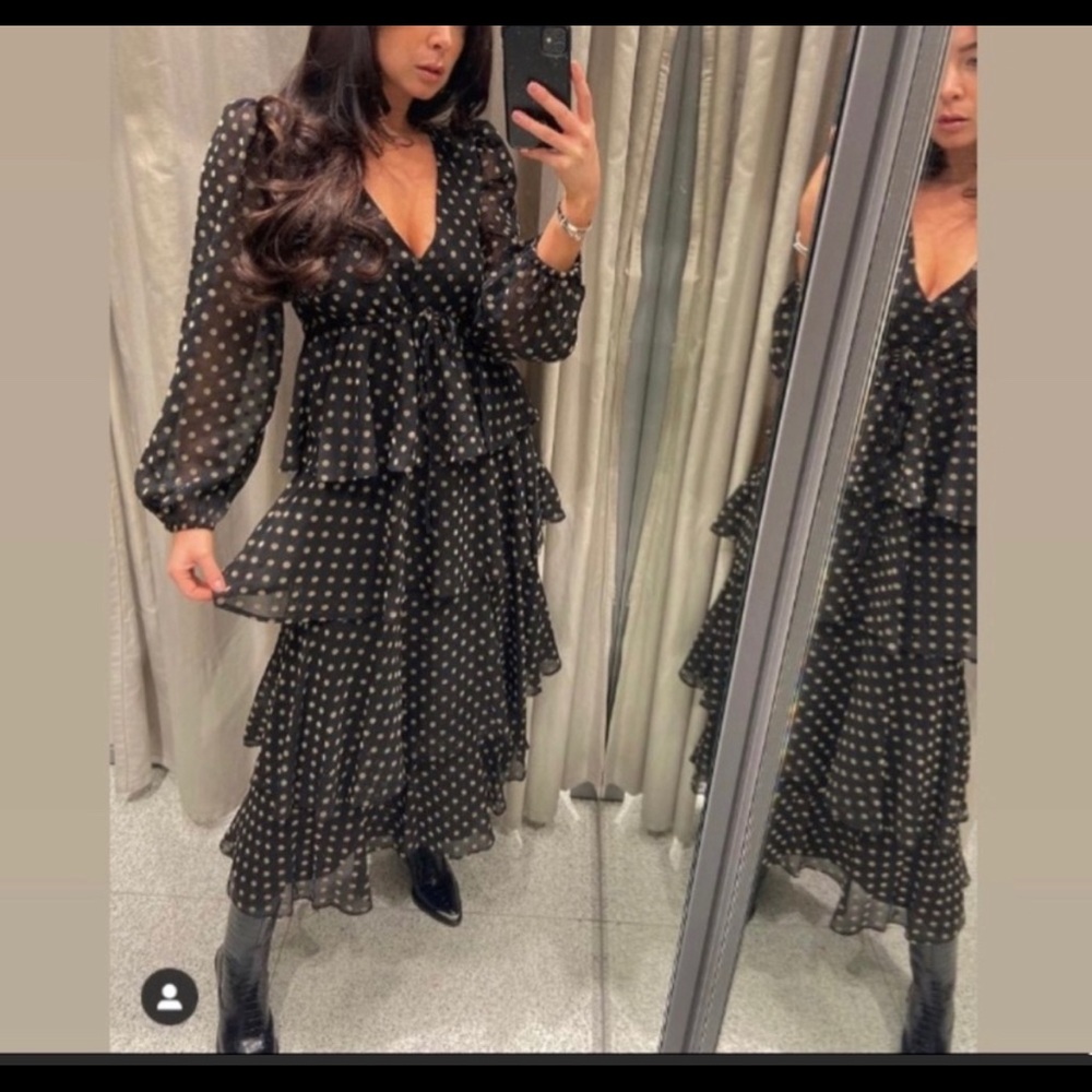 🌹Zara Dress Polka Dot Ruffled Midi Bloggers Fave